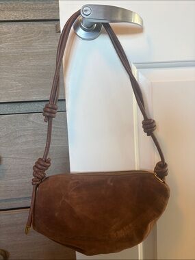 Brown Suede Knot-Detail Shoulder Bag